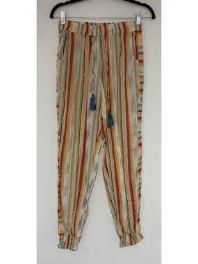 Z&L Womens Cotton Striped Beach Pants Boho Tassel Drawstring Southwestern Sz M